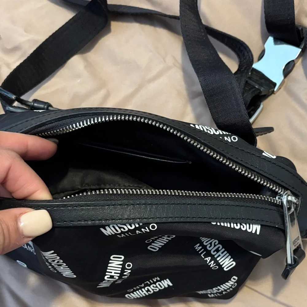 Moschino Black and White Logo Belt Bag